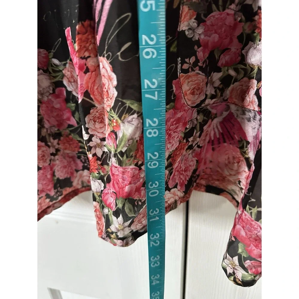 JOHNNY WAS Longhorn Skull 100% SILK SEMI SHEER Kimono Sz XL Birds Floral